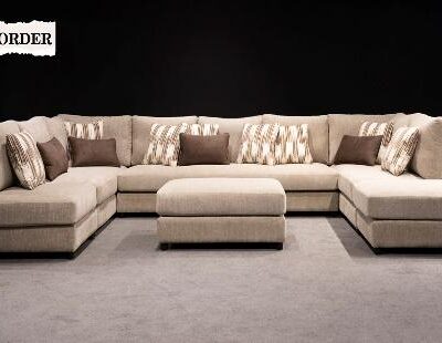 Custom U-Shaped Sectional Sofa in Soft Beige Fabric