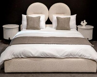 Elegant Beige Rounded Upholstered Bed