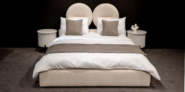 Elegant Beige Rounded Upholstered Bed