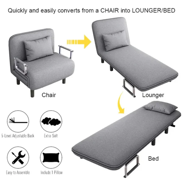 Convertible Sofa Bed Grey - Image 8