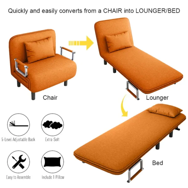 Convertible Sofa Bed Orange - Image 4