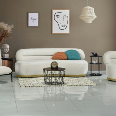 Chic White Modern Rounded Sofa Set