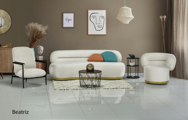 Chic White Modern Rounded Sofa Set