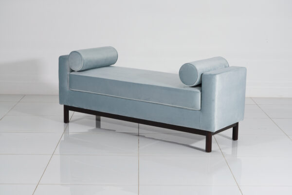 Modern Upholstered Indigo Bench with Bolster Cushions - Image 2