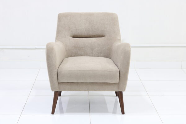 Modern Beige Fabric Accent chair with Wooden Legs - Image 4