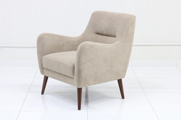 Modern Beige Fabric Accent chair with Wooden Legs - Image 3