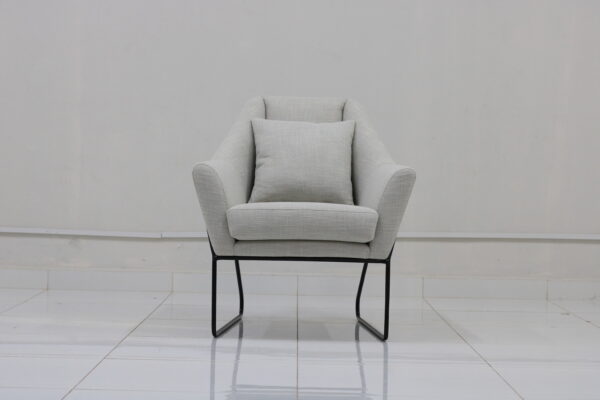 Minimalist Upholstered Metal chair with Black Metal Base - Image 3