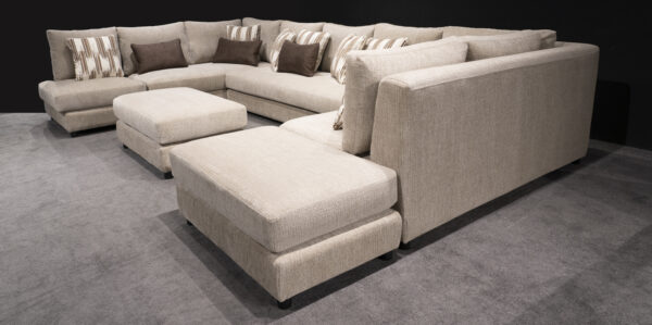 Custom U-Shaped Sectional Sofa in Soft Beige Fabric - Image 9