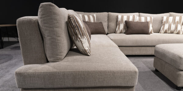 Custom U-Shaped Sectional Sofa in Soft Beige Fabric - Image 7