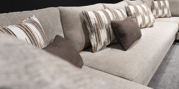Custom U-Shaped Sectional Sofa in Soft Beige Fabric - Image 6
