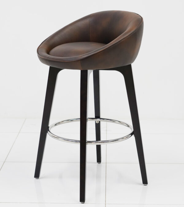 Modern Curved Brown Velvet Bar Stool - Image 2