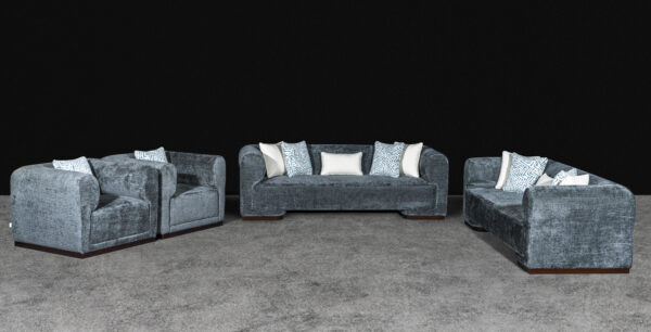 Contemporary Box Arm Sofa Set with Wooden Base - Image 3