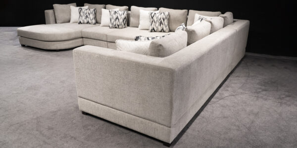Custom L-Shaped Sectional Sofa with Curved Chaise in Beige Fabric - Image 2