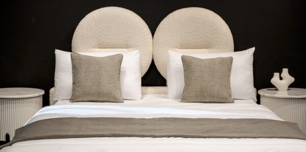 Elegant Beige Rounded Upholstered Bed - Image 2