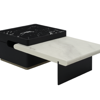 Extendable White & Black Marble Top Coffee Table with Wooden Finish