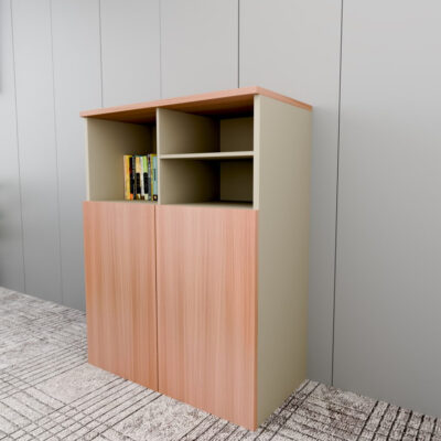 Manager Office Low Cabinet – Beige & Brown Finish with 2-Door Storage