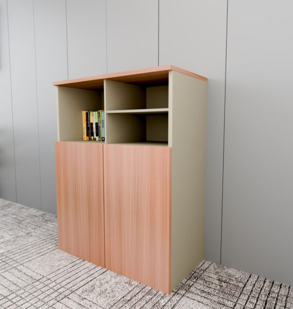 Manager Office Low Cabinet – Beige & Brown Finish with 2-Door Storage