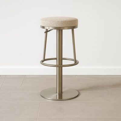 Silver  Fabric & Stainless Steel Rotating Bar Stool