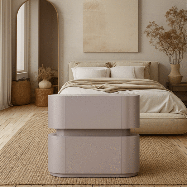 Solid Wooden Curved Stylish Design Bedside Table for Bedroom - Image 7