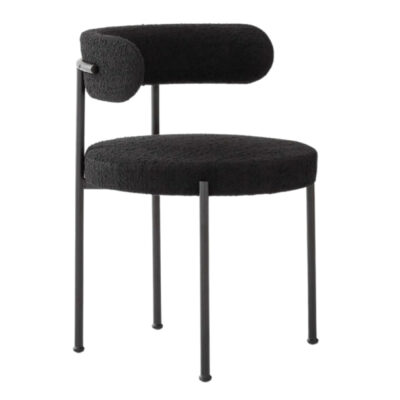 Modern Lamb Wool Fabric Dining Chair with Metal Black Legs
