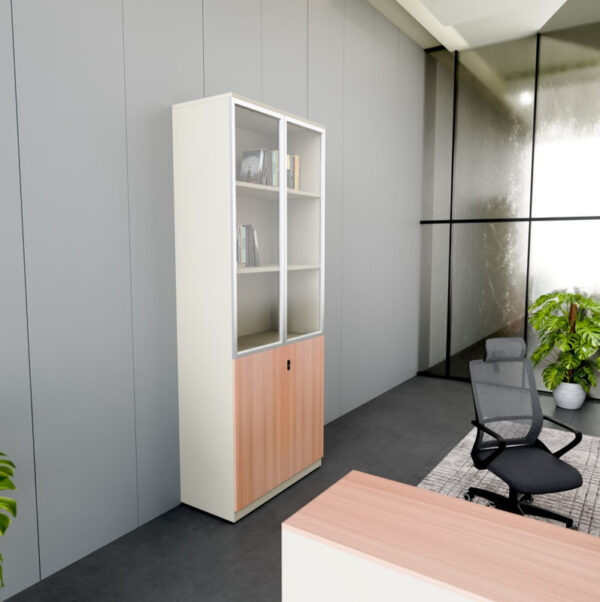 Beige & Brown Finish Manager Office High File Cabinet - Image 2