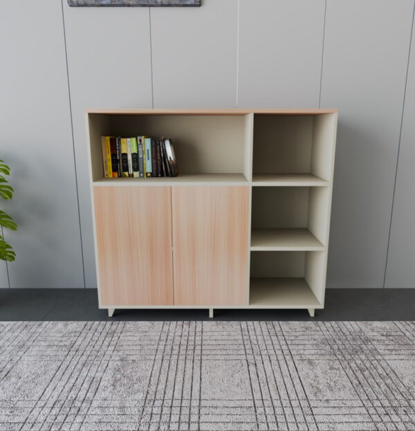Manager Office Low Cabinet – Beige & Brown Finish - Image 2