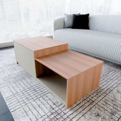 Office Coffee Table – Rectangular Beige & Brown Wooden Table