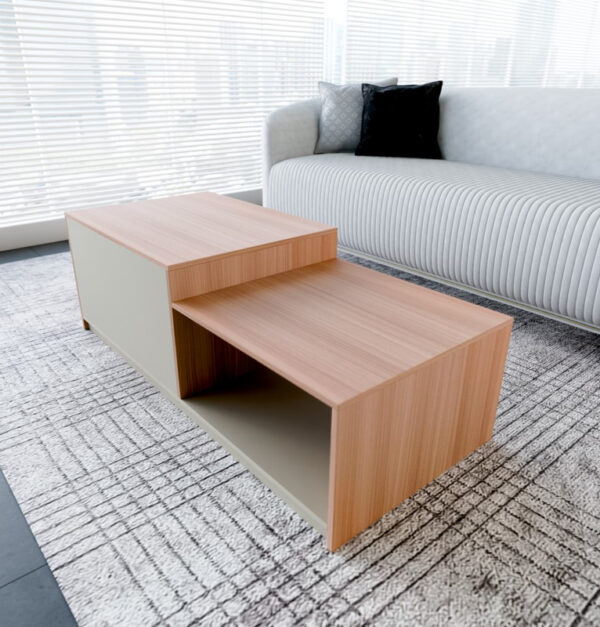 Office Coffee Table – Rectangular Beige & Brown Wooden Table
