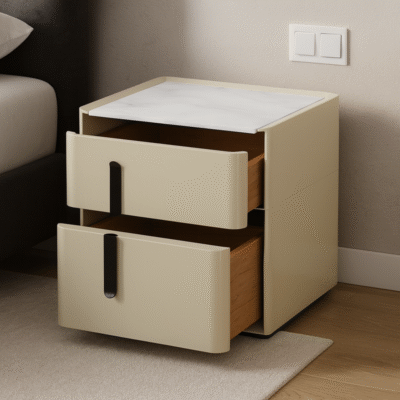 Wooden Bedside Table with 2 Drawers and Marble Top