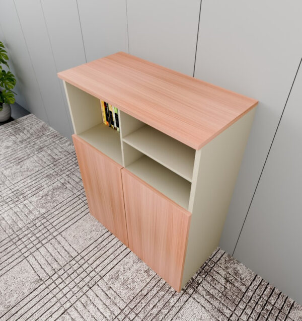 Manager Office Low Cabinet – Beige & Brown Finish with 2-Door Storage - Image 3