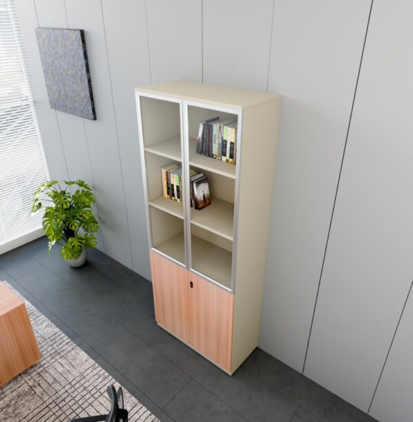 Beige & Brown Finish Manager Office High File Cabinet - Image 3