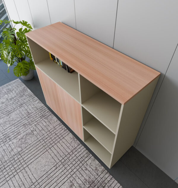 Manager Office Low Cabinet – Beige & Brown Finish - Image 3