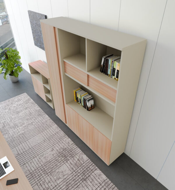 Executive Manager Beige & Brown  Office Cabinet, Finish with Open & Sliding Door Cupboards - Image 3