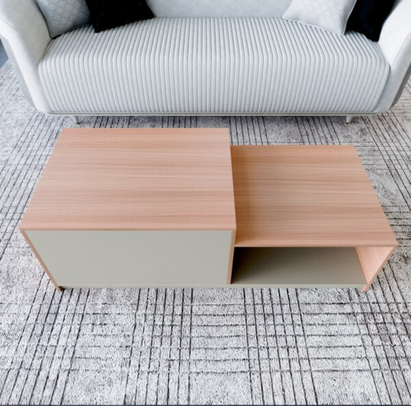 Office Coffee Table – Rectangular Beige & Brown Wooden Table - Image 2