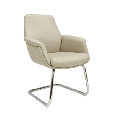 Premium Beige PU Leather Executive Guest Chair with Fixed Aluminum Base for Office