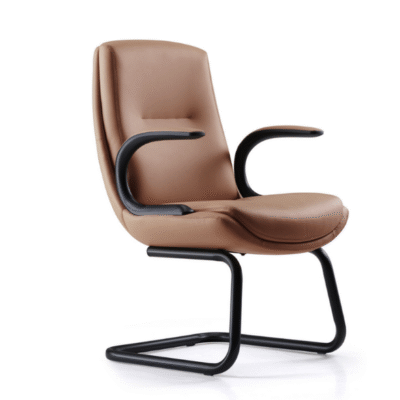 Premium Tan PU Leather Guest Chair with Fixed Aluminum Base (No Wheels)
