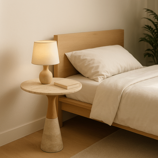 Natural Marble & Solid Wood Round Luxury Side Table for Sofa or Bed - Image 7