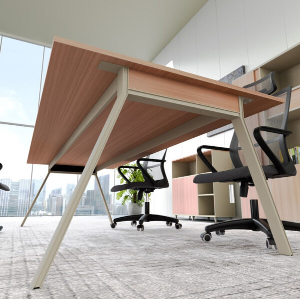 Office Meeting Table – Beige & Brown MDF Conference Table with Metal Legs - Image 2