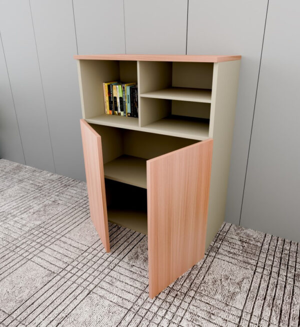 Manager Office Low Cabinet – Beige & Brown Finish with 2-Door Storage - Image 4