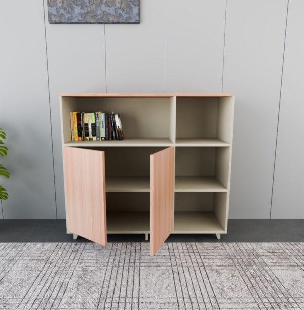 Manager Office Low Cabinet – Beige & Brown Finish - Image 5