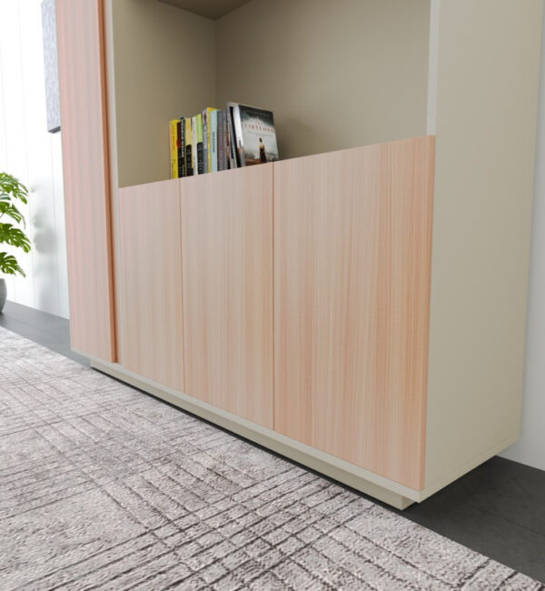 Executive Manager Beige & Brown  Office Cabinet, Finish with Open & Sliding Door Cupboards - Image 4