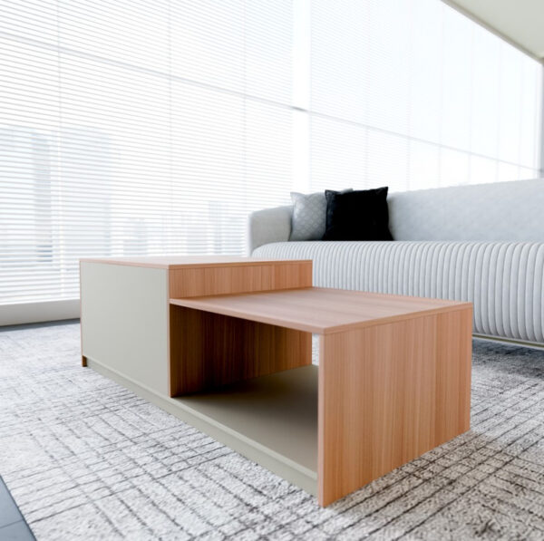Office Coffee Table – Rectangular Beige & Brown Wooden Table - Image 3