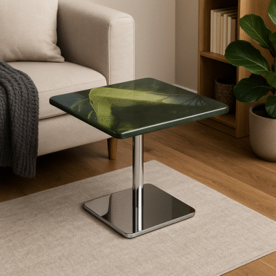 Square Green Marble Top Corner Table with Stainless Steel Legs