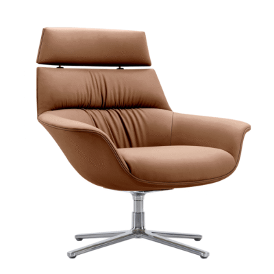 Premium Tan PU Leather Guest Chair with Fixed Aluminium Base