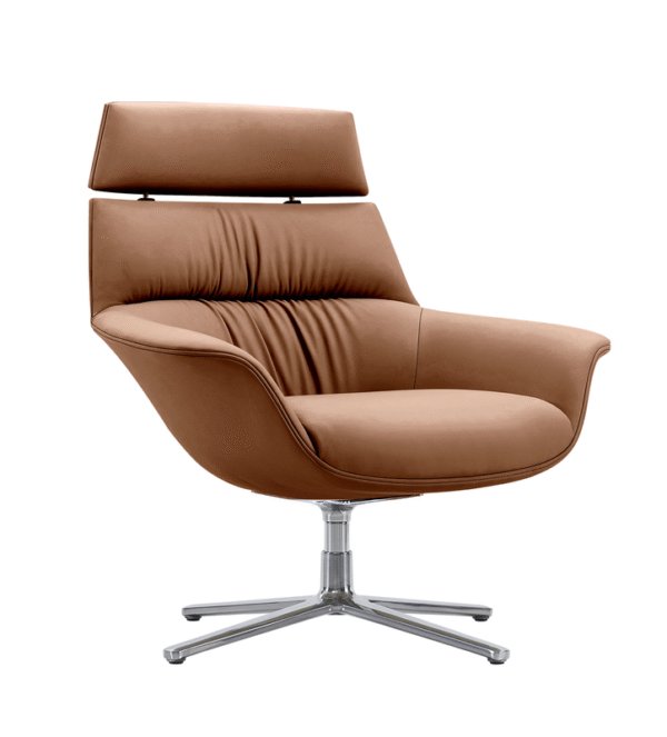 Premium Tan PU Leather Guest Chair with Fixed Aluminium Base