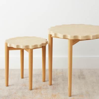 Round Natural Marble & Solid Wood Corner Table