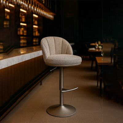 Silver Fabric Swivel Stool with Adjustable Height