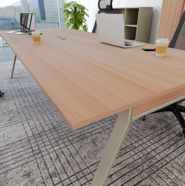 Office Meeting Table – Beige & Brown MDF Conference Table with Metal Legs - Image 4