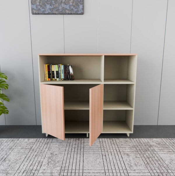 Manager Office Low Cabinet – Beige & Brown Finish with 2-Door Storage - Image 5