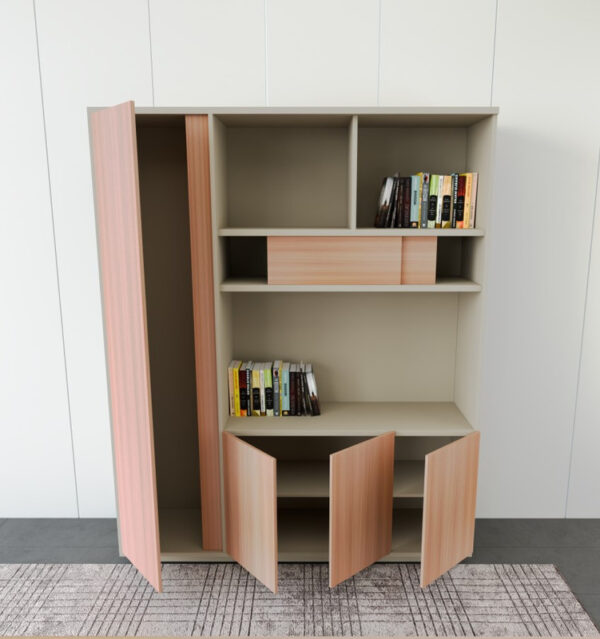 Executive Manager Beige & Brown  Office Cabinet, Finish with Open & Sliding Door Cupboards - Image 5